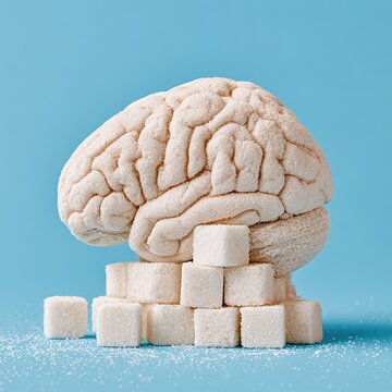 Sugar brain addiction concept showing health risks