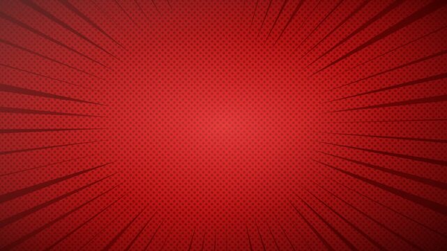 Red comic book style background with radial speed lines and halftone texture pattern