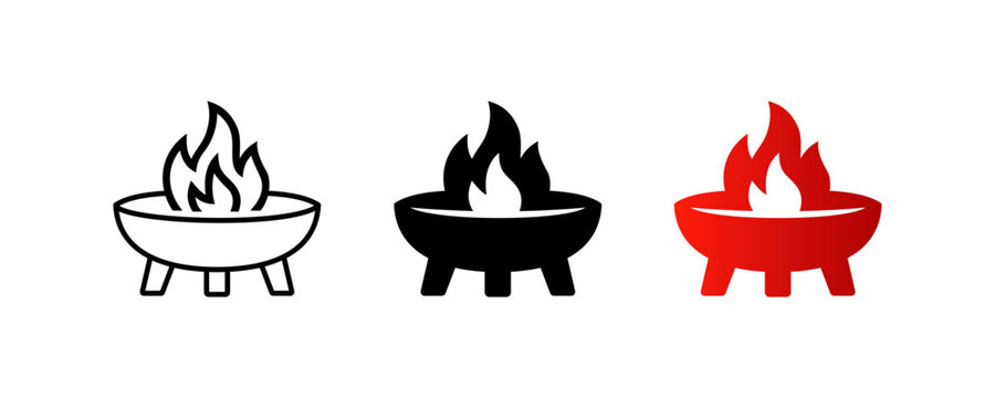 fire pit brazier icon set outline solid red flame vector minimalist graphic design collection for web ui app branding