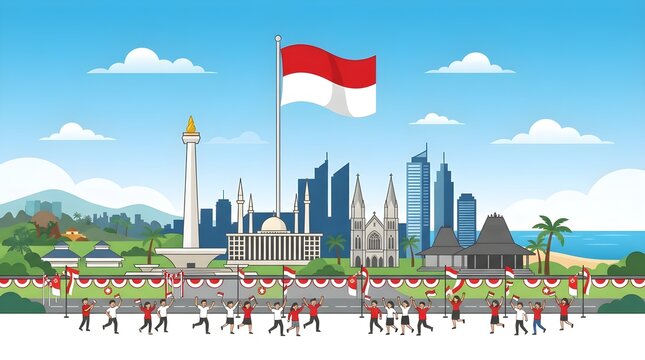 Indonesia's Independence Day with a picture of the Monas monument in Jakarta