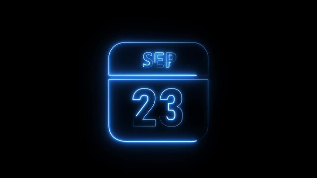 Glowing neon 23 september icon .a neon sign with a calendar that says "23 DAYS". 4k Video motion graphic animation isolated on transparent background.