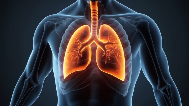 3D Animation of Glowing Human Lungs in a Male Body