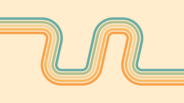 Abstract background of rainbow groovy Wavy Line design in 1970s Hippie Retro style. Vector pattern ready to use for cloth, textile, wrap and other.