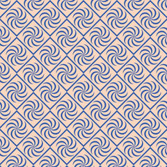 Obraz premium Elegant Blue Spiral Seamless Geometric Pattern with Diamond Grid on Soft Peach Background