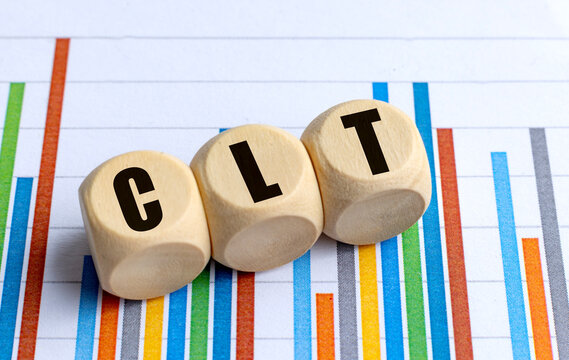 Clt acronym spelled with wooden letter cubes on colorful financial charts background