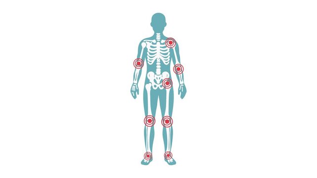 animation of human skeletal system with highlighted joints