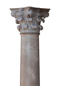 Elements of architectural decorations of buildings, columns and tops, gypsum molding, wall texture and stucco patterns. On the streets in Barcelona, public places.