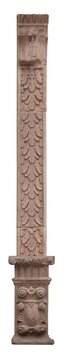 Elements of architectural decorations of buildings, columns and tops, gypsum molding, wall texture and stucco patterns. On the streets in Barcelona, public places.