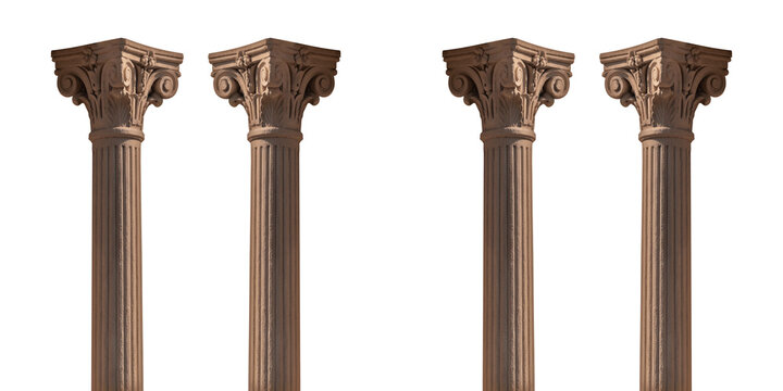 Elements of architectural decorations of buildings, columns and tops, gypsum molding, wall texture and stucco patterns. On the streets in Barcelona, public places.
