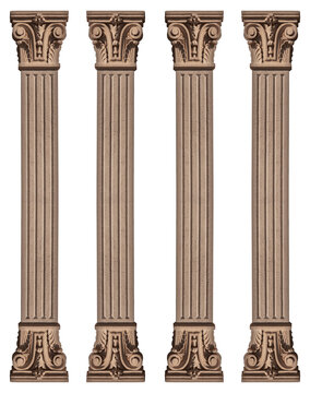 Elements of architectural decorations of buildings, columns and tops, gypsum molding, wall texture and stucco patterns. On the streets in Barcelona, public places.