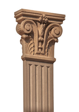 Elements of architectural decorations of buildings, columns and tops, gypsum molding, wall texture and stucco patterns. On the streets in Barcelona, public places.