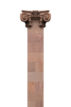 Elements of architectural decorations of buildings, columns and tops, gypsum molding, wall texture and stucco patterns. On the streets in Barcelona, public places.