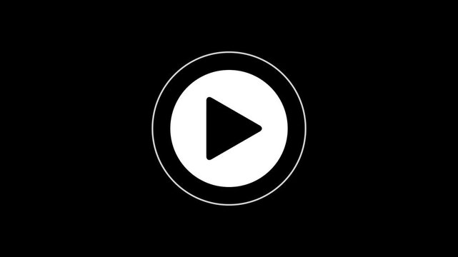 Play button pulsing animation on black background stock footage clip