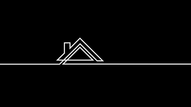 Continuous One Line and Dashed Line Real Estate House Roof Logo Drawing Animation Isolated on Yellow, Green Screen Chroma Key, Black, and White Backgrounds