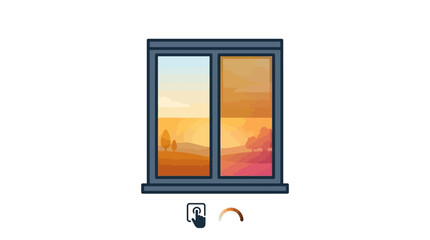 Fototapeta premium Window View Sunset Landscape Vector Illustration Home Interior Decor