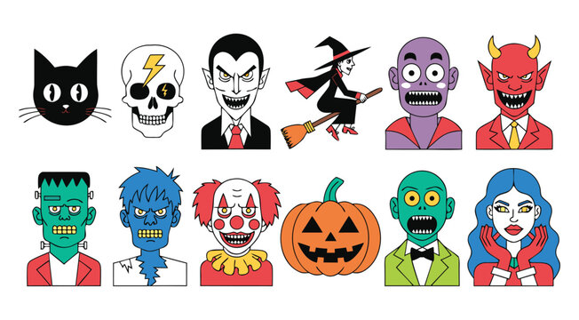 Collection of colorful cartoon monster characters for halloween celebration design
