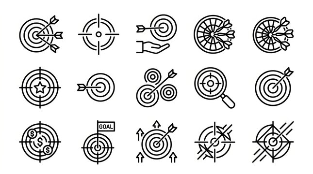 Collection of sixteen black and white circular target and spiral designs.
