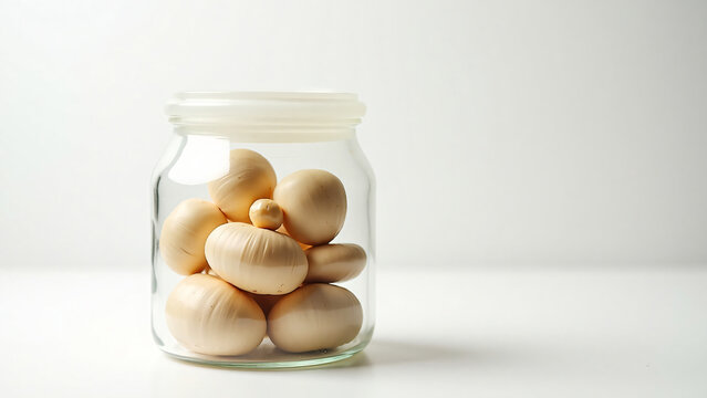 Oyster Mushrooms in Glass Container with Copy Space