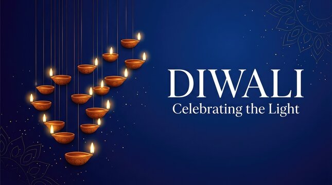 Decorative hanging oil lamps with warm glowing light for the traditional indian festival of diwali celebration