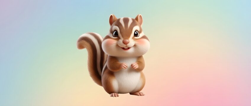 Cute cartoon chipmunk illustration with bushy tail and cheerful expression