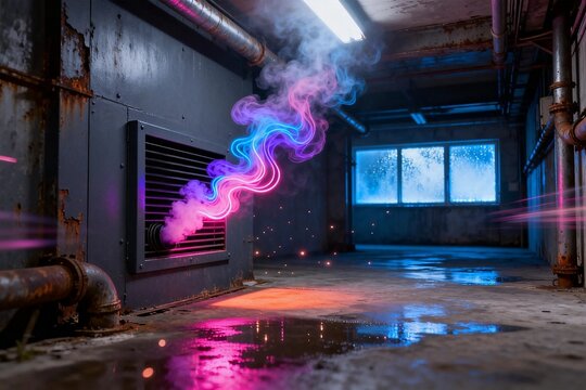 Neon Smoke in Industrial Alley