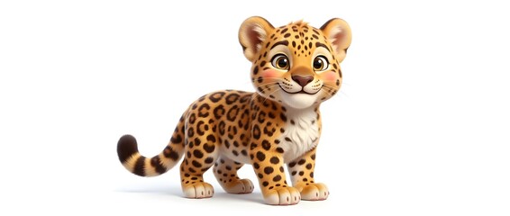 Naklejka premium Cute cartoon cheetah cub standing isolated on white background