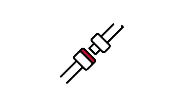 Seatbelt buckle icon with a bold red accent highlighting the clasp representing airplane safety instructions and important travel precaution rules