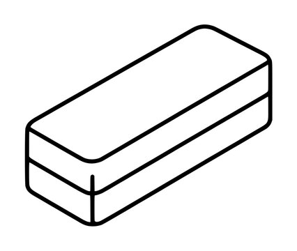 Minimalist hand-drawn black and white vector line illustration of an isometric rectangular nail buffer block with rounded edges, isolated on white background, perfect for beauty, manicure, and salon