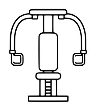 Minimalist line art vector icon illustration of a pec deck fitness machine, black outline gym equipment symbol depicting chest fly exercise apparatus in simple flat design style