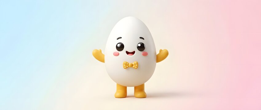 Cute cartoon egg character with arms legs and bow tie