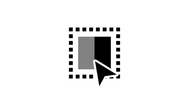 Selection marquee tool icon showing a dashed rectangle being dragged by a small cursor from gray to black representing a crop or select action tool