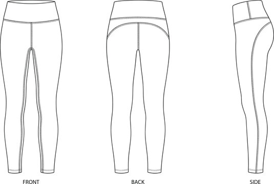 Women high waisted yoga leggings technical fashion flat sketch vector illustration