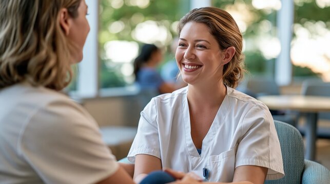 National Psychiatric Technician Appreciation Day: wide banner photograph, psychiatric technician comforting a patient in a bright modern hospital day room, warm supportive gesture