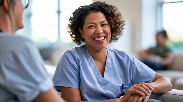 National Psychiatric Technician Appreciation Day: wide banner photograph, psychiatric technician comforting a patient in a bright modern hospital day room, warm supportive gesture