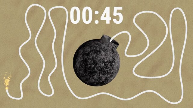 Countdown 50 seconds with timer 50 to 0 and explosive fuse