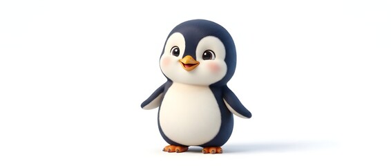 Obraz premium Cute cartoon penguin character isolated on white background