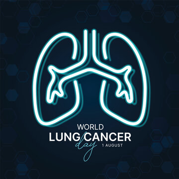 World lung cancer day - Line neon light lung sign on dark blue hexagon texture background vector design