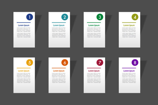 infographic elements template, business concept with 8 steps, rectangle shapes design with multi  color label for workflow layout, diagram, annual report, vector