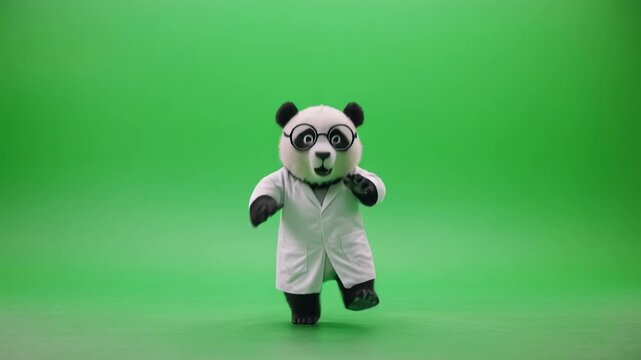 Panda character dancing energetically against a green screen background with subtle camera movement