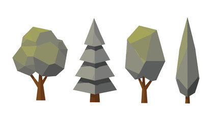 Obraz premium Set of low poly geometric trees isolated on white background