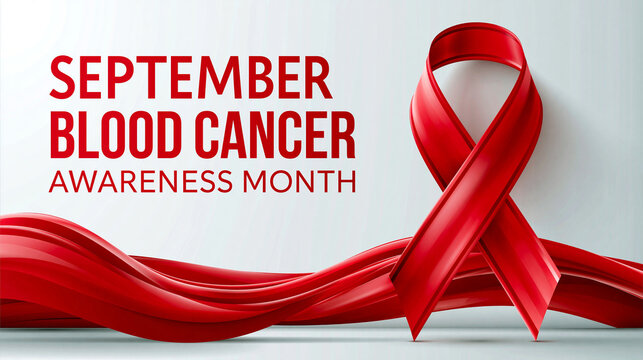 September Blood Cancer Awareness Month Red Ribbon Graphic: A striking red ribbon, the symbol of blood cancer awareness.