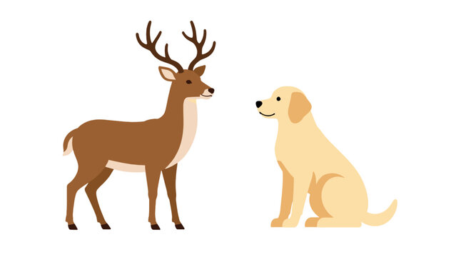 Vector illustration of a deer and a sitting dog facing each other