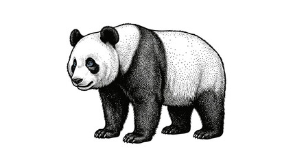 Giant panda bear stipple engraving on white background. © Tinidiyana