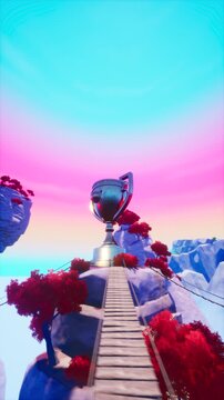 360 Rotating View of Metallic Silver Championship Trophy Floating Island World Game Asset