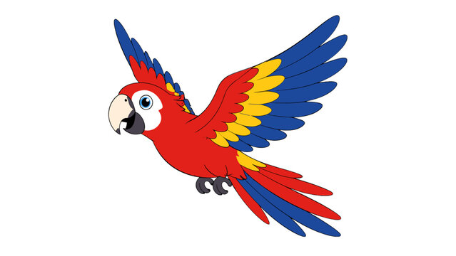 Colorful cartoon parrot flying with wings spread
