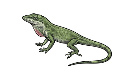 Fototapeta premium Green lizard or anole hand-drawn illustration.