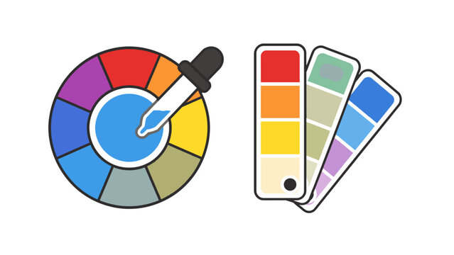 Color wheel with eyedropper and swatch cards vector icon