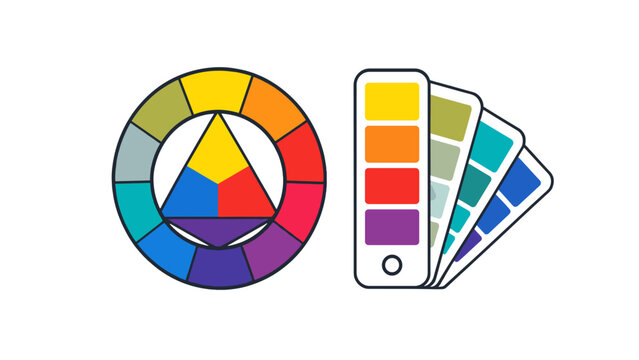 Color wheel and palette swatches icon set in flat vector style
