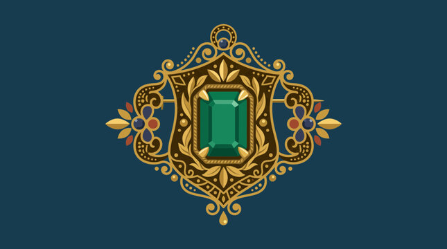 Hidden Gem Brooch Jewelry Flat Vector Illustration