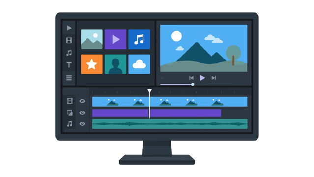 Vector computer monitor showing video editing software interface